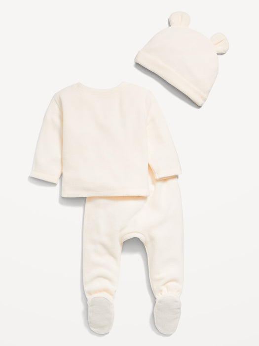 Cozy Critter Microfleece Sweatshirt, Footed Pants and Beanie Set for Baby