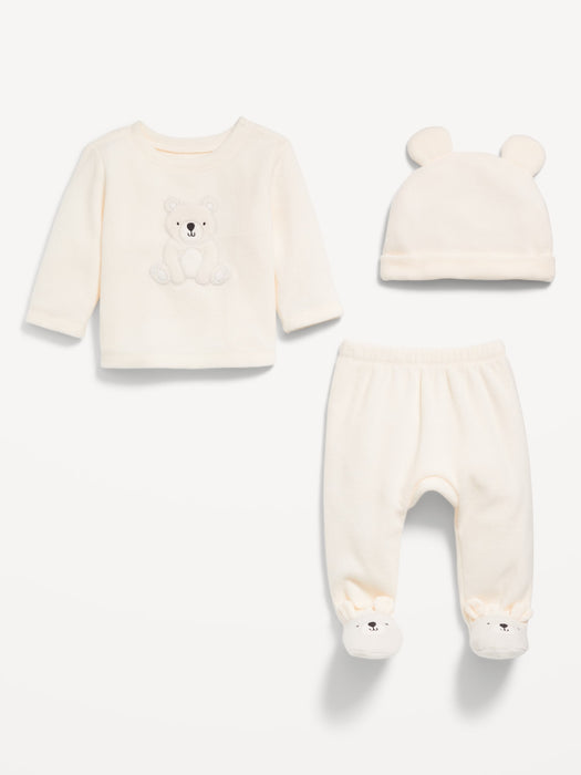 Cozy Critter Microfleece Sweatshirt, Footed Pants and Beanie Set for Baby