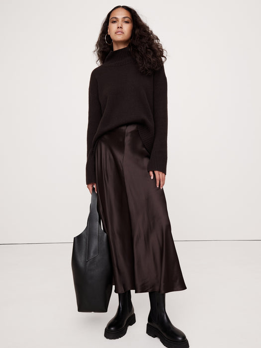 Bias-Cut Silk Long Midi Skirt