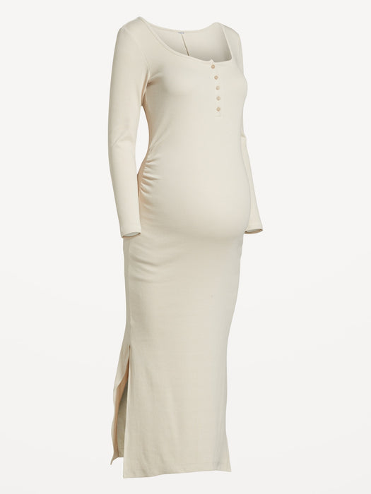 Maternity Long-Sleeve Henley Midi Dress