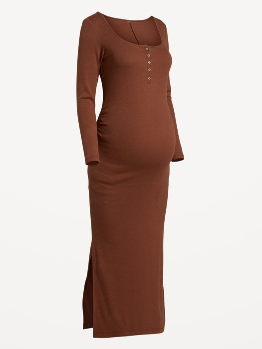Maternity Long Sleeve Henley Midi Dress