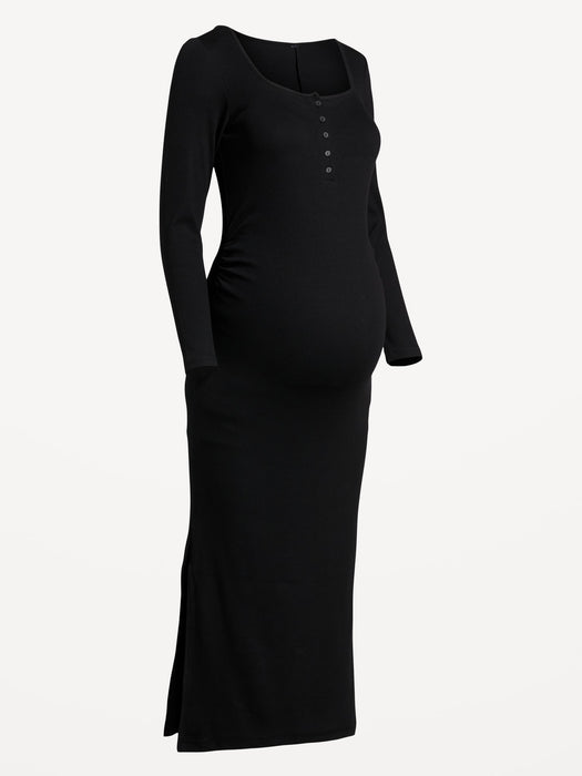 Maternity Long-Sleeve Henley Midi Dress