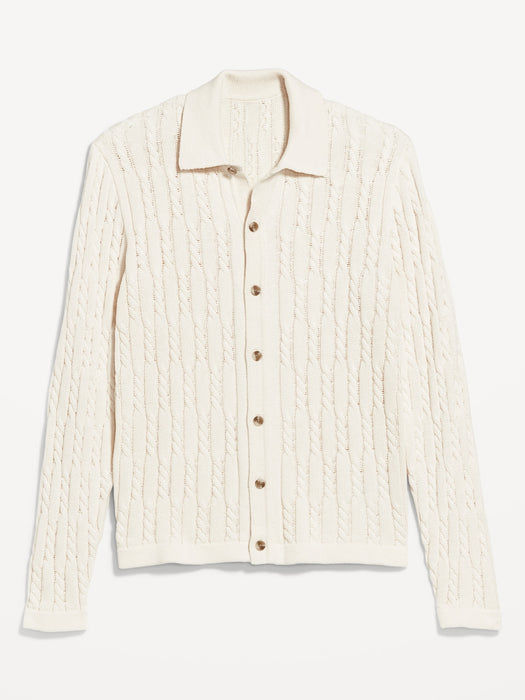Button-Down Cable-Knit Sweater