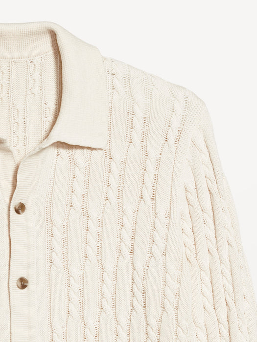 Button-Down Cable-Knit Sweater