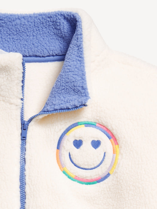 Mock-Neck Embroidered Sherpa Full-Zip Jacket for Girls