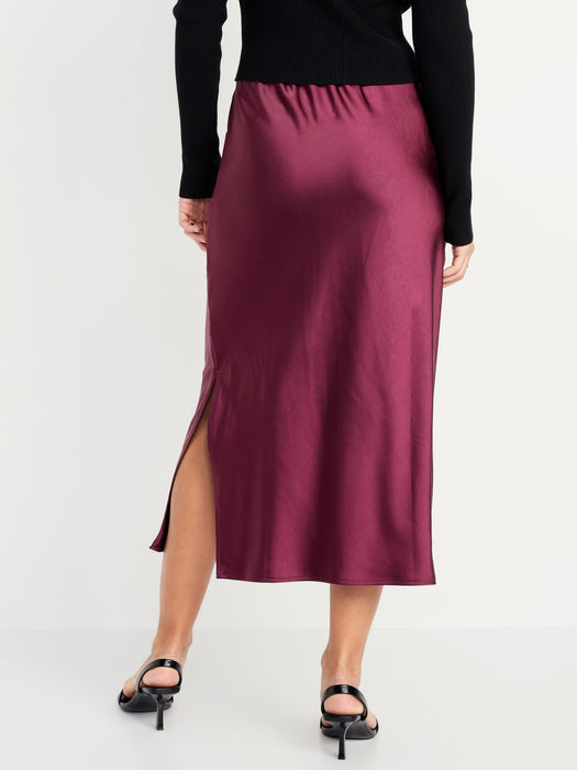 High-Waisted Satin Midi Slip Skirt