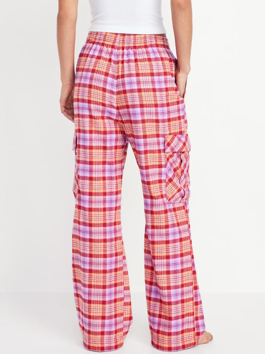 High-Waisted Flannel Cargo Pants