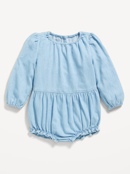 Long-Sleeve Chambray One-Piece Romper for Baby