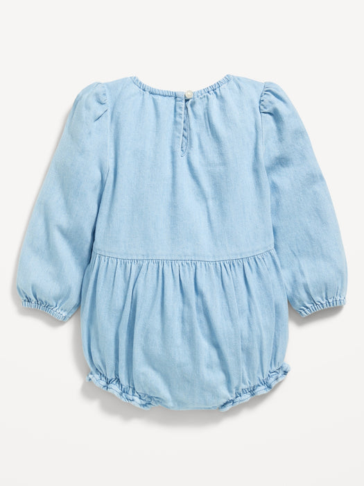 Long-Sleeve Chambray One-Piece Romper for Baby