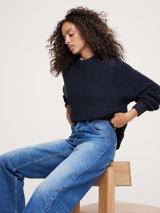 Oversized Crew-Neck Cotton Sweater
