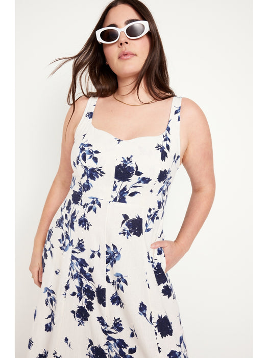 Fit &amp; Flare Linen-Blend Midi Dress