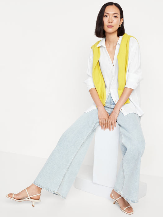 Crinkle Gauze Button-Down Boyfriend Shirt