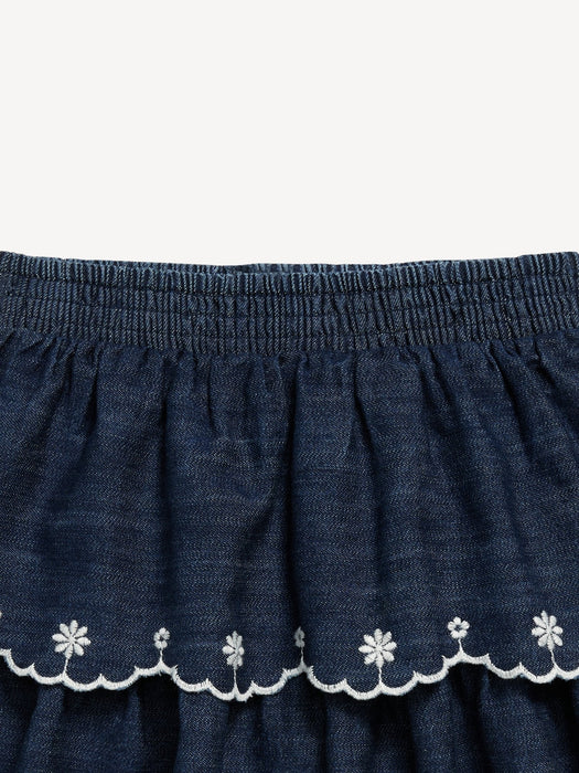 Embroidered Tiered Jean Skirt for Toddler Girls