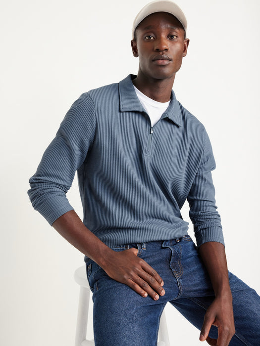 Quarter-Zip Waffle Polo Sweater