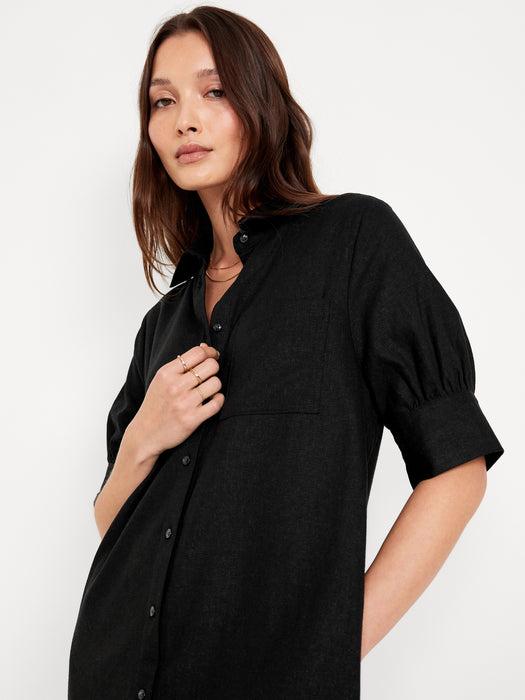 Linen-Blend Shirt Dress