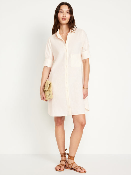 Linen-Blend Shirt Dress