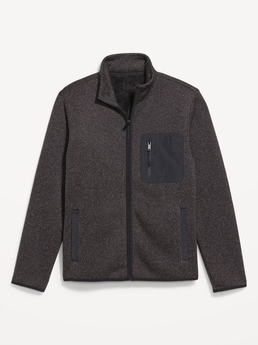 Sherpa-Lined Sweater Fleece Zip Jacket