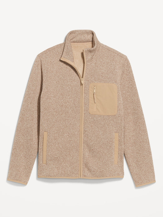 Sherpa-Lined Sweater Fleece Zip Jacket