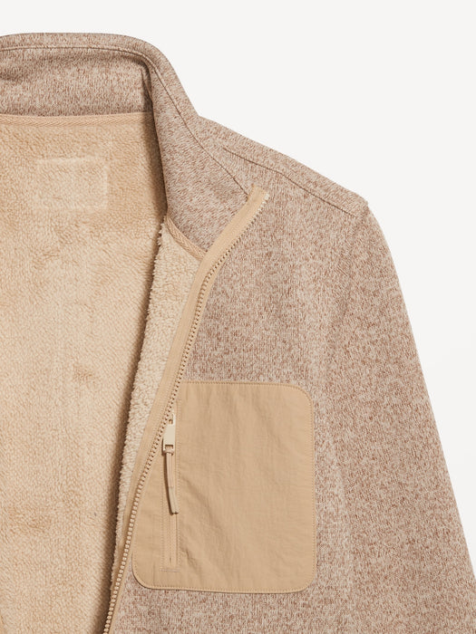 Sherpa-Lined Sweater Fleece Zip Jacket