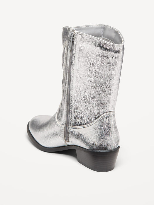 Metallic Embroidered Western Boots for Girls