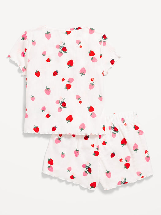 Printed Ribbed Pajama Top and Shorts Set for Girls
