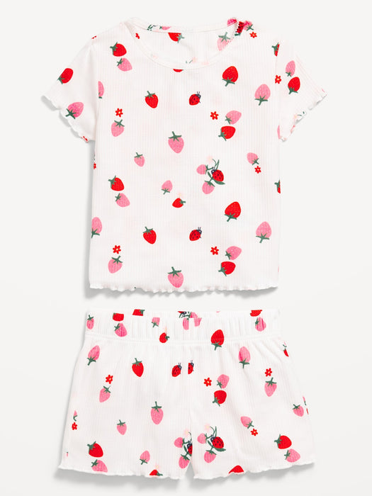 Printed Ribbed Pajama Top and Shorts Set for Girls