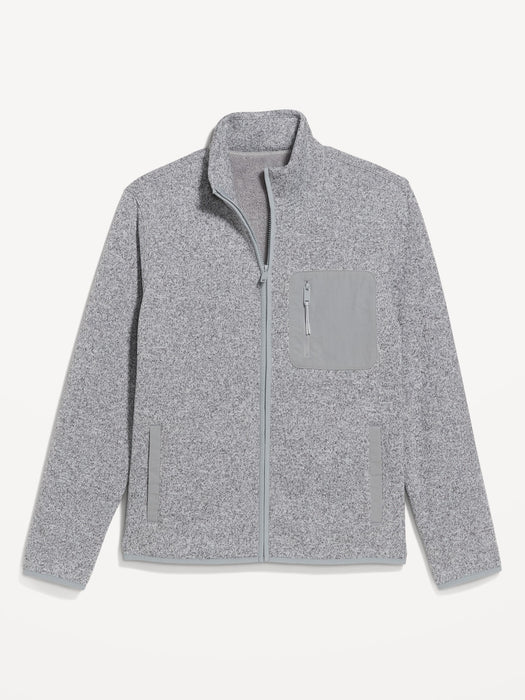 Sherpa-Lined Sweater Fleece Zip Jacket
