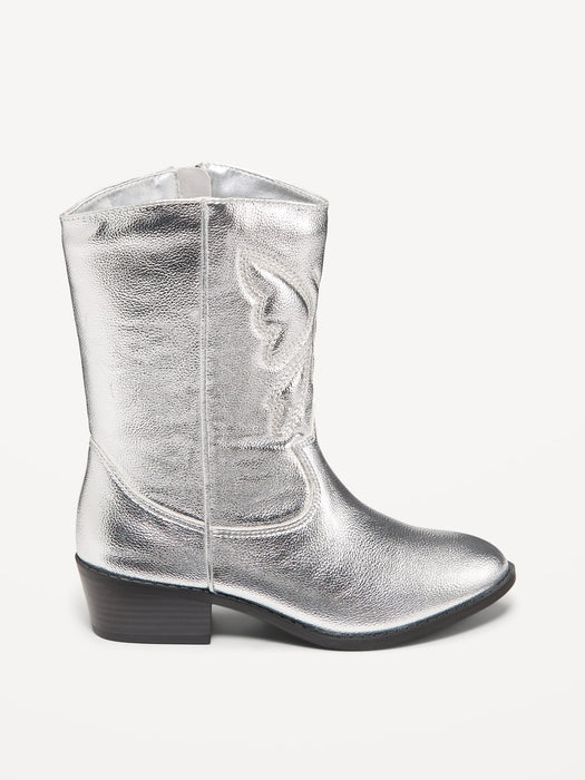 Metallic Embroidered Western Boots for Girls