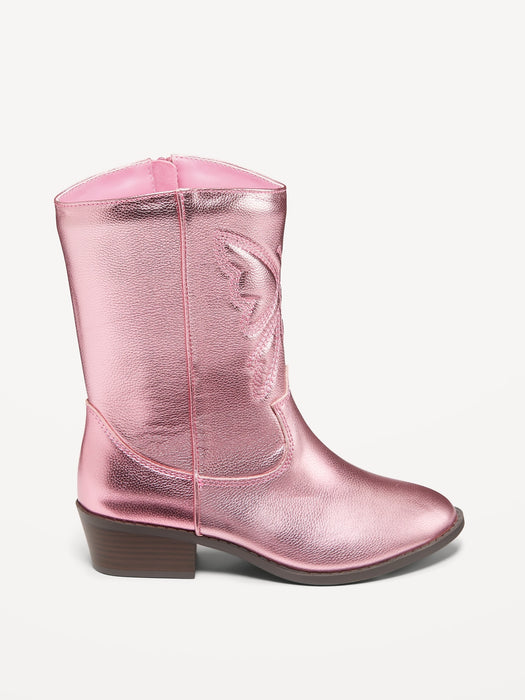 Metallic Embroidered Western Boots for Girls