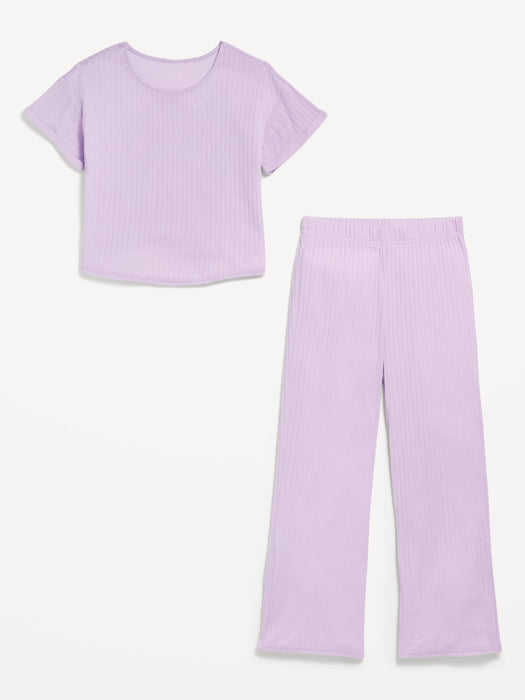 Ribbed Pajama Top and Wide-Leg Pants Set for Girls
