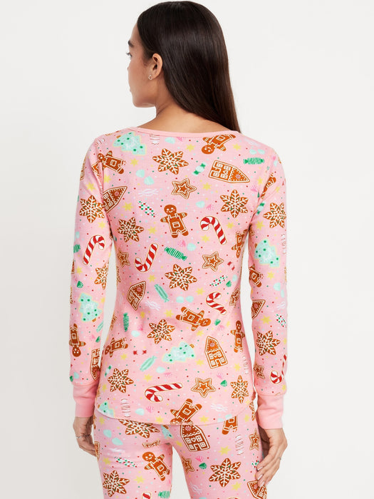 Printed Waffle Pajama Top for Women