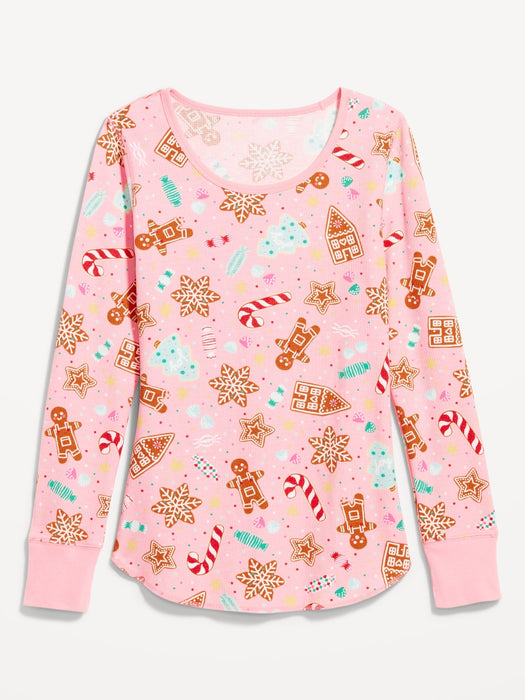 Printed Waffle Pajama Top for Women