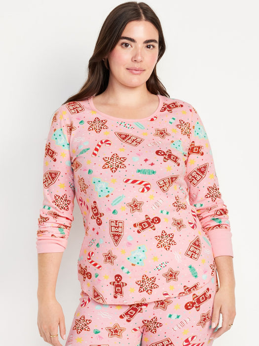 Printed Waffle Pajama Top for Women