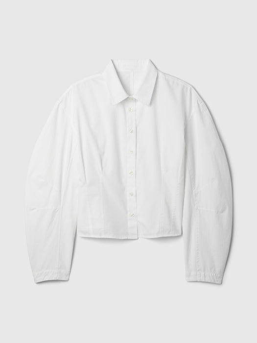 Organic Cotton Poplin Barrel-Sleeve Crop Shirt