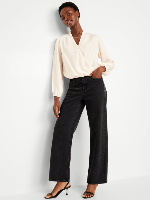 Wrap-Front Satin Top