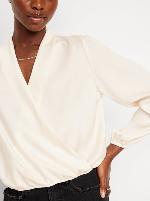 Wrap-Front Satin Top