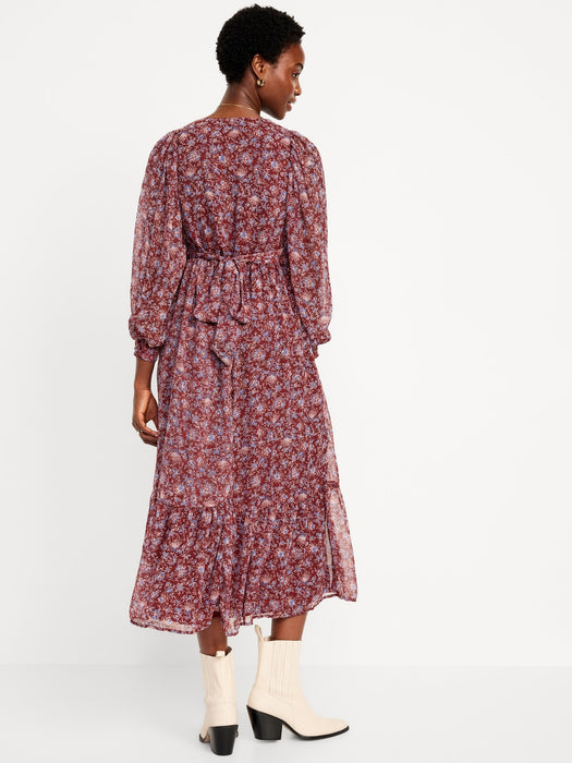 Waist-Defined Chiffon Maxi Dress