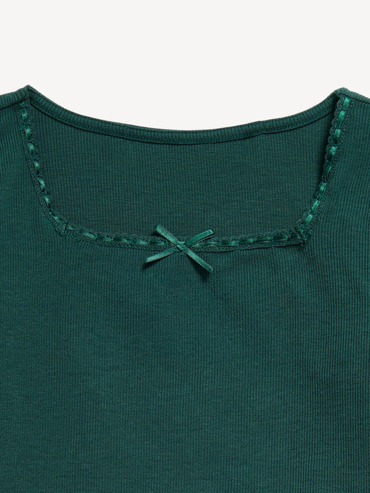 Long-Sleeve Square-Neck Ribbon-Bow Top for Girls