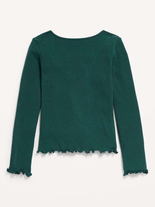 Long-Sleeve Square-Neck Ribbon-Bow Top for Girls