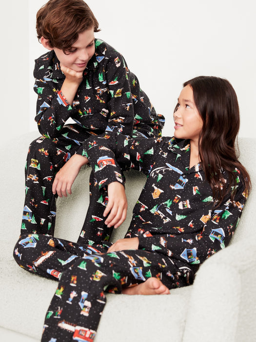 Gender-Neutral Printed Button-Front Pajama Set for Kids