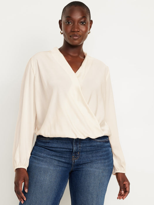 Wrap-Front Satin Top