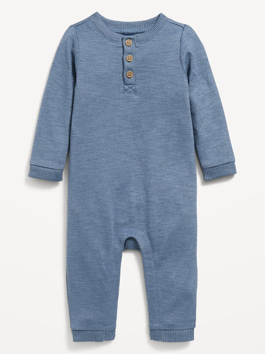 Long-Sleeve Jersey-Knit Henley One-Piece for Baby