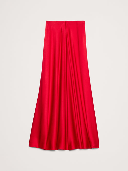 Bias-Cut Silk Long Midi Skirt