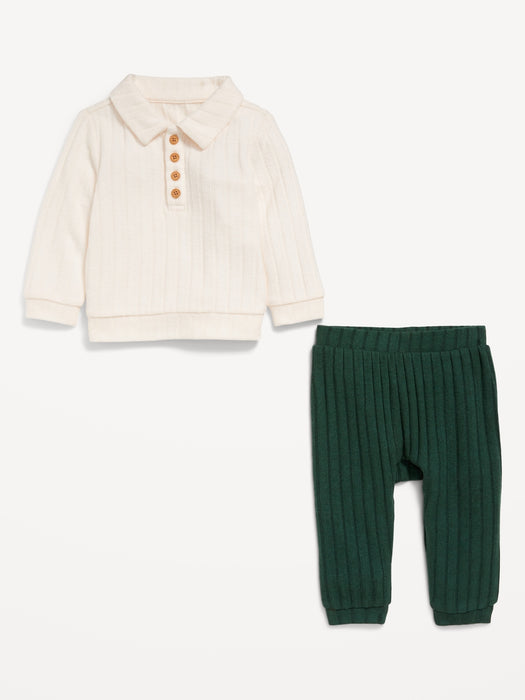 Cozy Ribbed Polo Sweater and Pants Set for Baby
