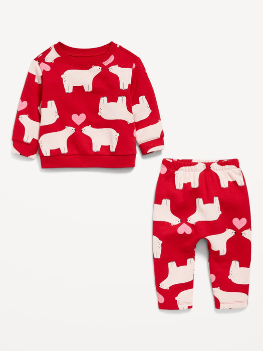 Printed Crew-Neck Sweatshirt and Sweatpants Set for Baby