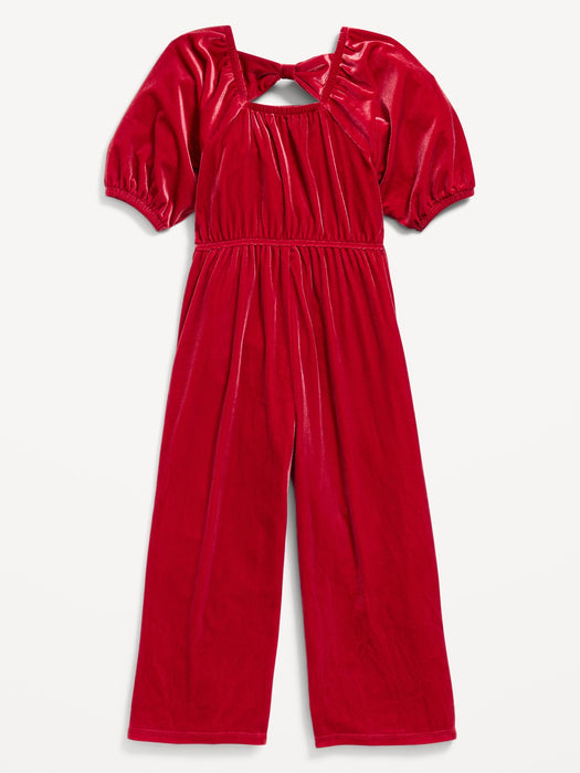 Velvet Back-Bow Jumpsuit for Toddler Girls