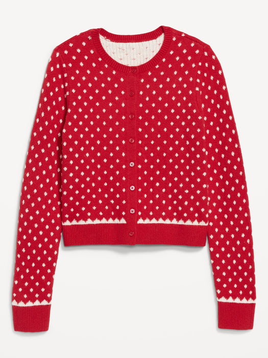 SoSoft Holiday Print Crop Cardigan Sweater