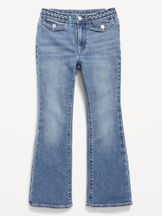 High-Waisted Braided-Waist Flare Jeans for Girls