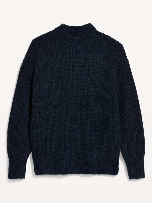 Loose Shaker-Stitch Tunic Sweater