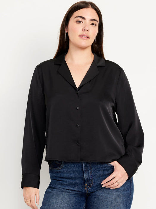 Satin Cropped Button-Down Shirt